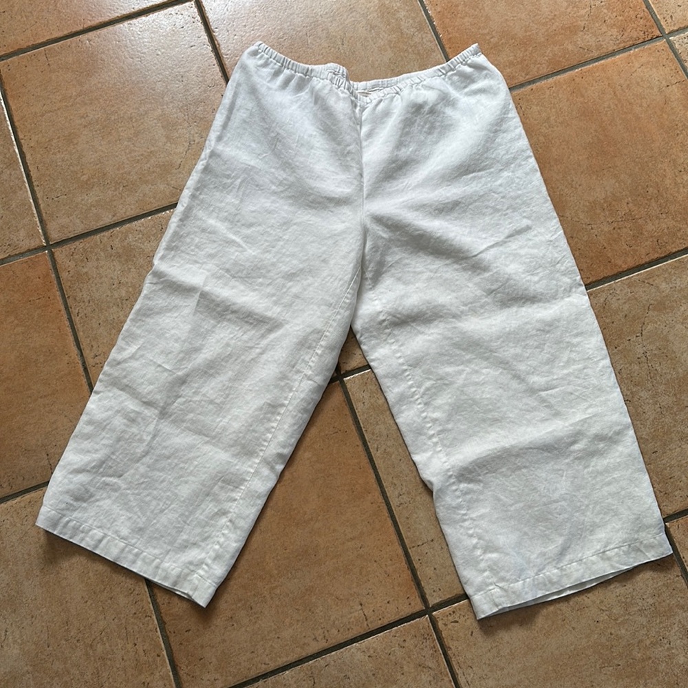 JM Collection 100% Linen White Wide Leg Cropped Capri Pants Size 14 fully lined